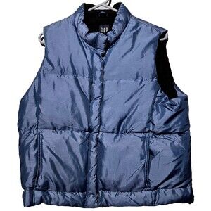 VTG Gap Puffer Vest Down Filled Warmest Mens L Blue Full Zip Lined 90s 1999 EUC